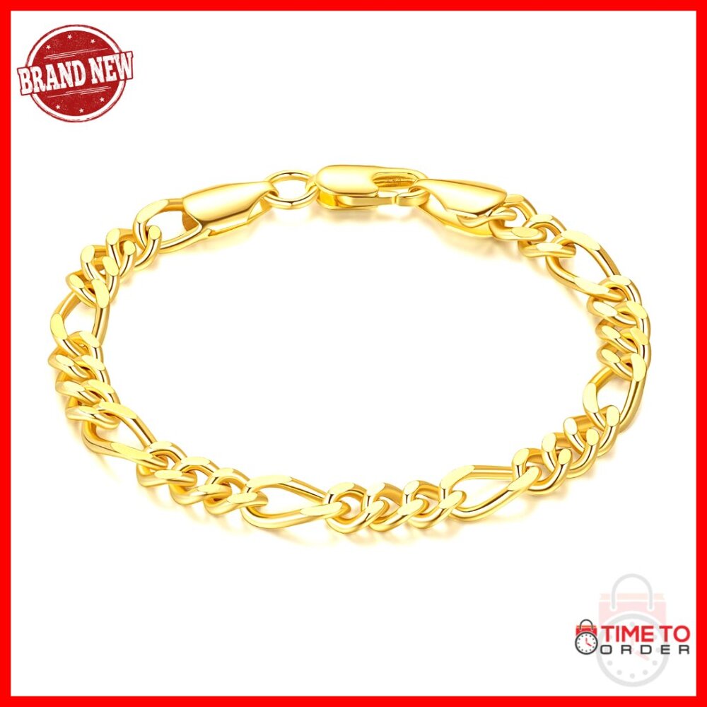 14k Gold Figaro Chain Bracelet Classic Elegant Minimal Adjustable Sizes